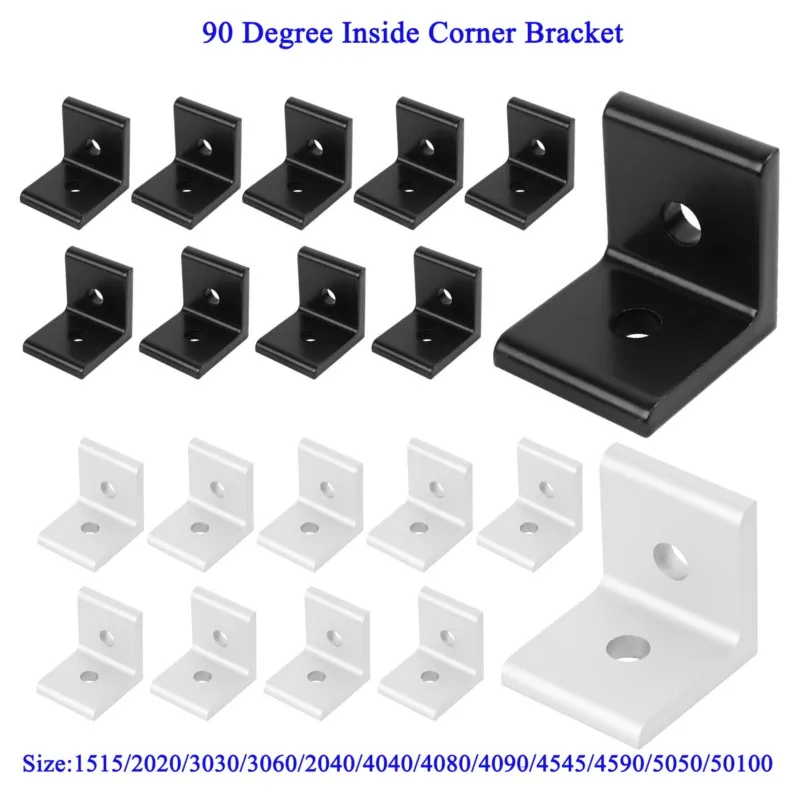 10pcs 2020 3030 4040 2040 Aluminum Profile 2 Hole 4 Hole L Shape Inside Corner Bracket 90 Degree Angle Corner Bracket Connector