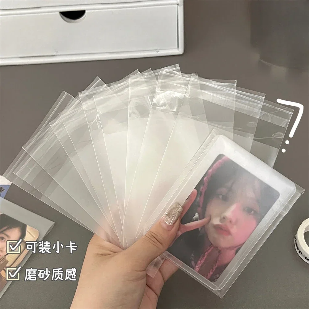 100Pcs/pack Transparent Card Cover Bag Self-adhesive Opp Bag Kpop Idol Photo Cards Protective Storage Bag Holder Sleeves