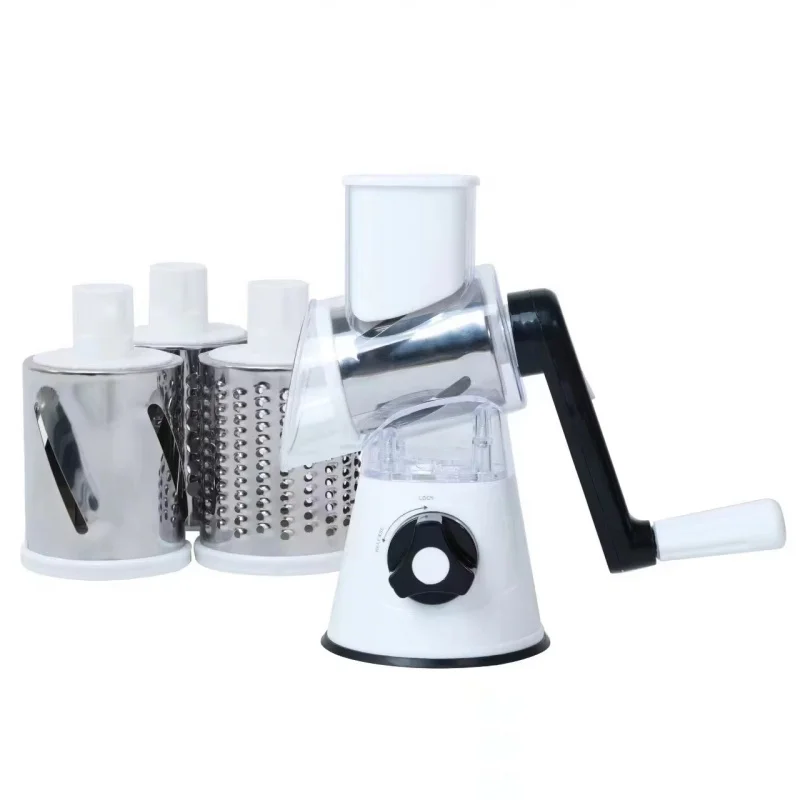 

3 In 1 Rotary Cheese Grater Manual Hand Drum Grater Vegetable Slicer Cutter Kitchen Food Shredder with Handle