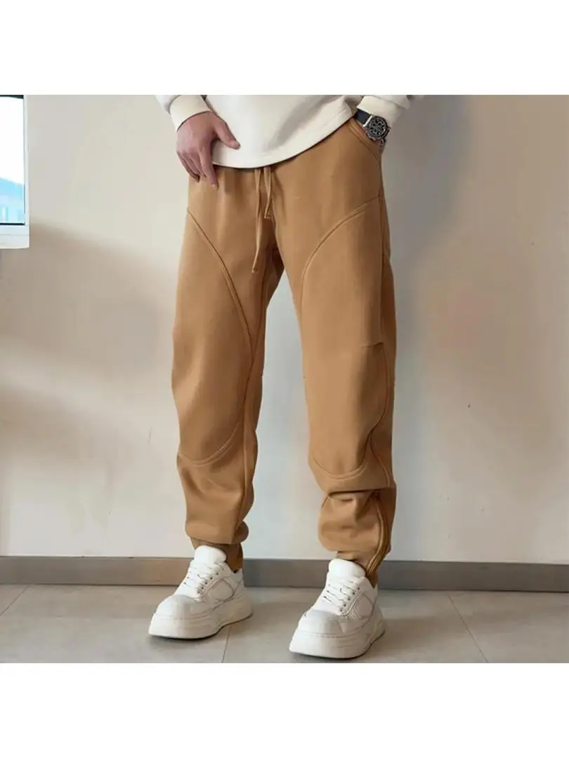 

Casual American Sle Men's Fce Lined Zipper Pants Loose Fit Straight Leg Comfortable Warm Autumn Winter Leisure Trousers