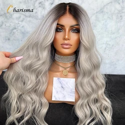 Charisma Ombre Grey Wigs Synthetic Lace Front Wig For Women 26 Inches Long Body Wave Frontal Wig Natural Hairline Cosplay