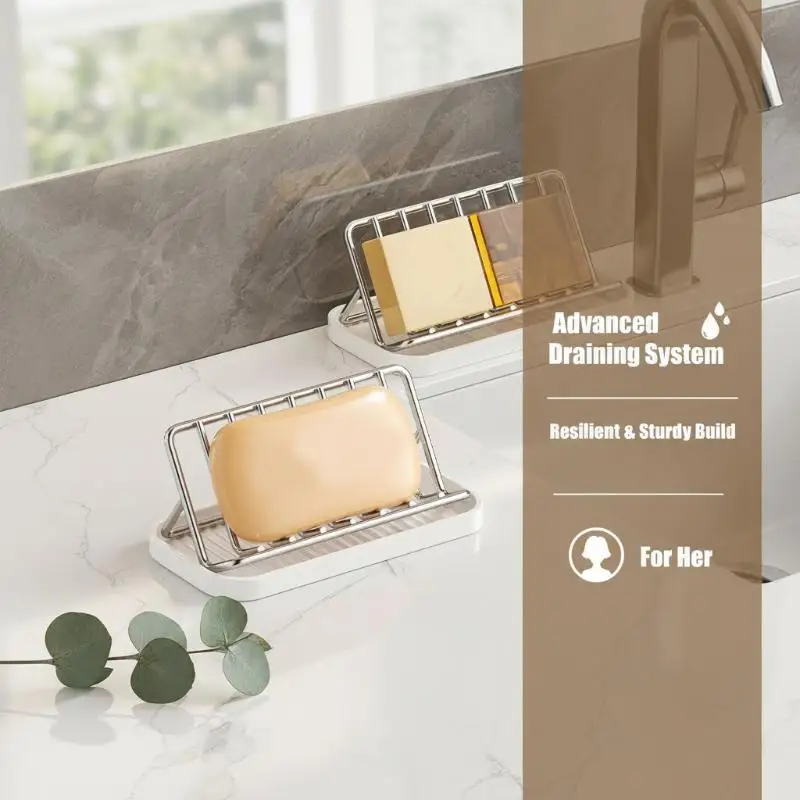 

Stainless Steel Soap Rack Kitchen Bathroom Sink Shelf W Drainage Tray Rust-resistant Saver Basket For Kitchen Bathroom Accessory