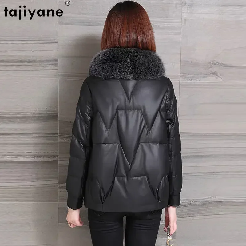 Tajiyane 100% Genuine Sheepskin Down Jacket Women Winter 2023 Real Leather Jackets Woman Black Short Down Coats Fox Fur Collar