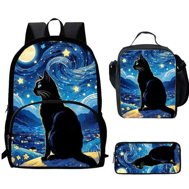 Cartoon Cat Child Backpack with Front Pocket,Lunch Bags,Pencil Bags for Aged 5-10 Cartoon Backpack Boys and Girls,Best Gift