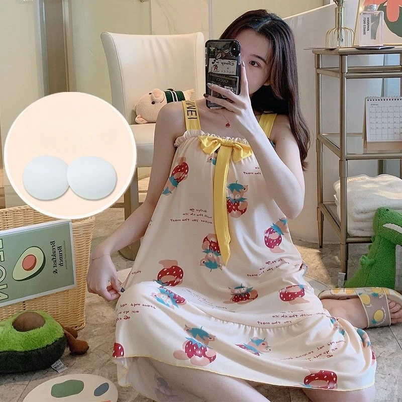 Women's Summer Sexy  Pregnant Women Can Wear Long Knee Pajamas Age Reduction Comfortable Sleepshirts Modal Suspender Nightgown