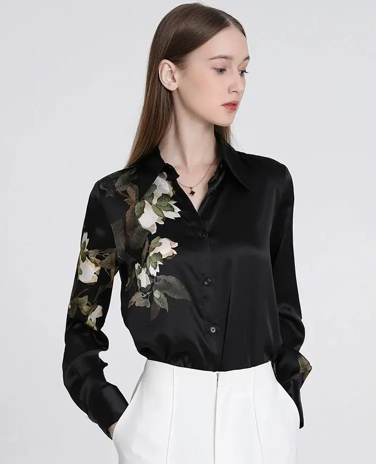 ZAROY Blusas Para Mujer Woman Clothing Shirt And Blouse Black Satin Female Shirt Elegant Long Sleeve Lapel Slim OL Shirt Camisas