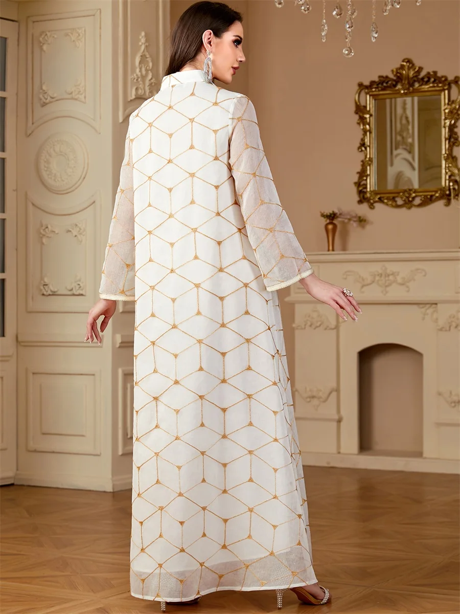 Siskakia Ramadan Dubai Patchwork Beaded abaya Mesh Loose Muslim Elegant Women Evening Dresses