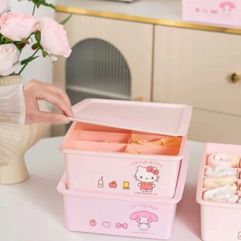 Sanrio My Melody Large Capacity Bra Panties Organizer HelloKitty Stackable Lid Grid Cartoon Dorm Essential Space Saver Toys - view 5