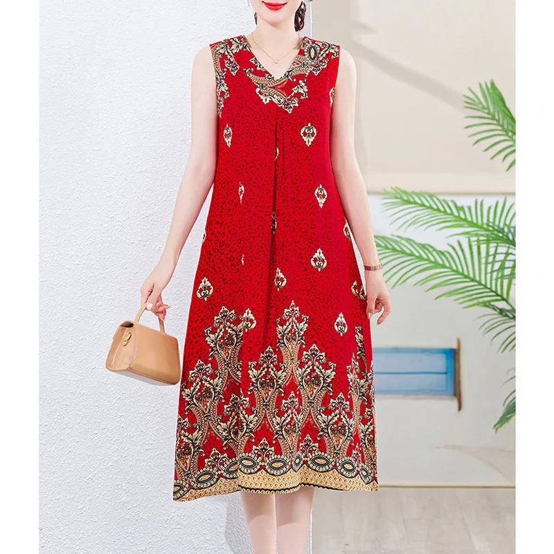 2023 Summer Fashionable and Trendy Design Can Be Worn on Both Sides of a Loose Vintage Artistic Print Ethnic Style Women's Dress