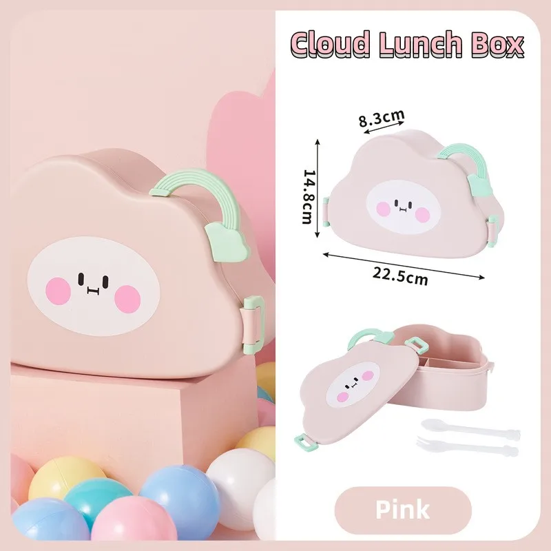 Cartoon Lunch Box For Kids Cloud Bento Box with Fork Spoon for Microwave Heating Portable Light Weight Food Fruit Dessert Case