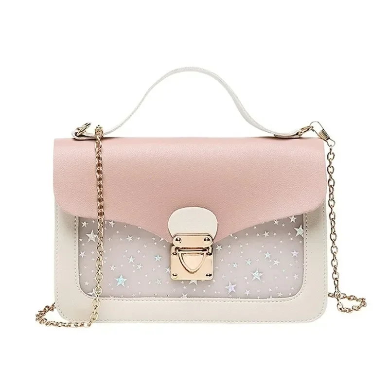 New Fashion Summer Bag Lid Lock Snap Phone Small Square Bag Korean Sequin Star Print One Shoulder Phone Bag Handbags