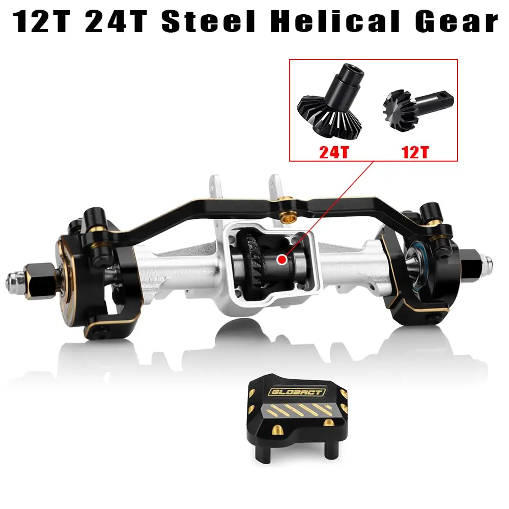 GLOBACT Brass Ackerman Angle Axle Set for 1/18 TRX4M Front Rear Axle with Brass Steering Blocks Kit 1:18 RC Crawler Upgrade