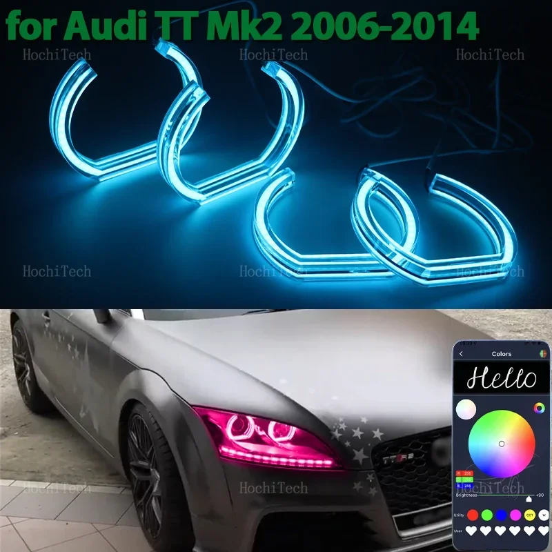 

Многоцветные светодиодные кольцевые фары RGB с управлением через приложение, дневные ходовые огни для AUDI TT Mk2 2006-2014