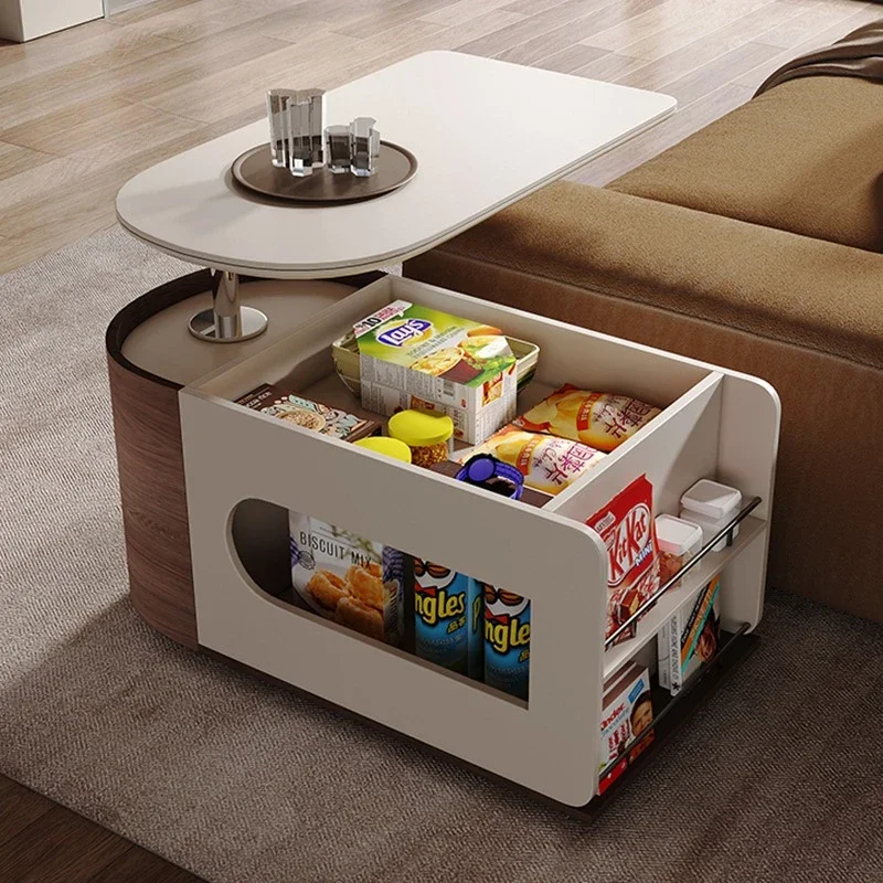 

New multifunctional mobile side table Modern living room design Lift rotating side table with wheels