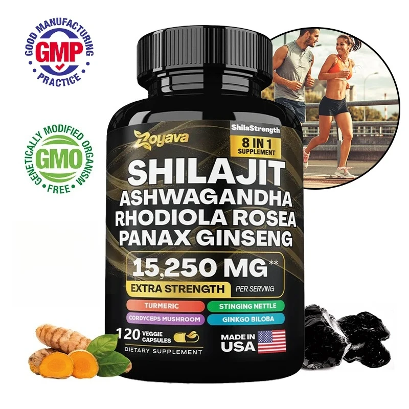 Shilajit-suplementos minerales de alta pureza 100%, ocho ingredientes naturales, Ashwagandha,Ginseng, cúrcuma, articulaciones con inmunidad energética