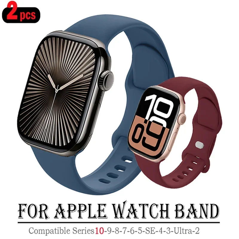 2 шт. спортивный ремешок для Apple Watch Band 46/40 мм 45 41/ 42-44 мм силиконовый браслет iwatch series 10 8 7 se 4 5 6 9 ultra 49 мм
