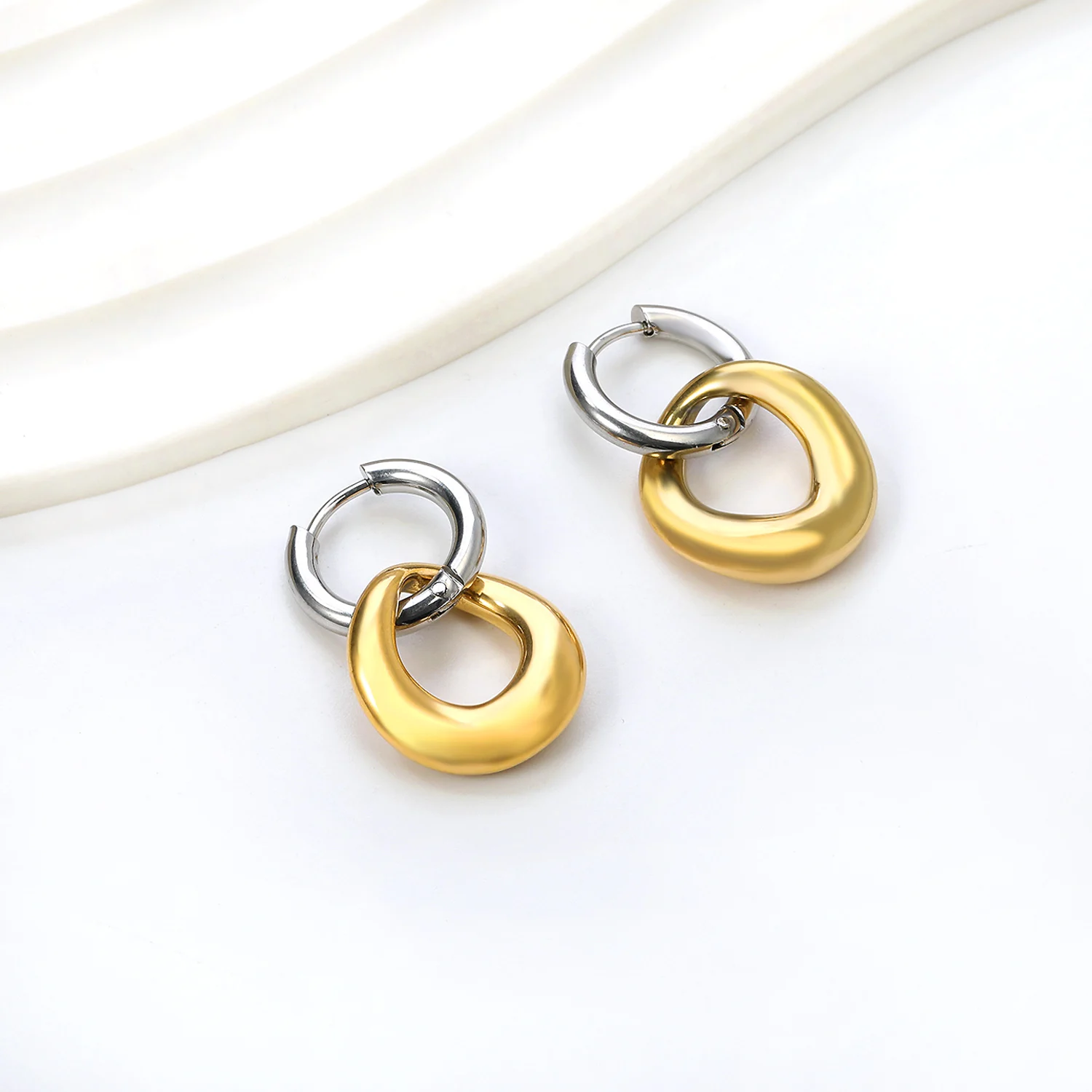 LUXUSTEEL Love Heart Geometric Women\'s Hoop Earrings Crystal Stainless Steel Earring Cubic Zirconia Imitaiton Pear Jewelry Gifts