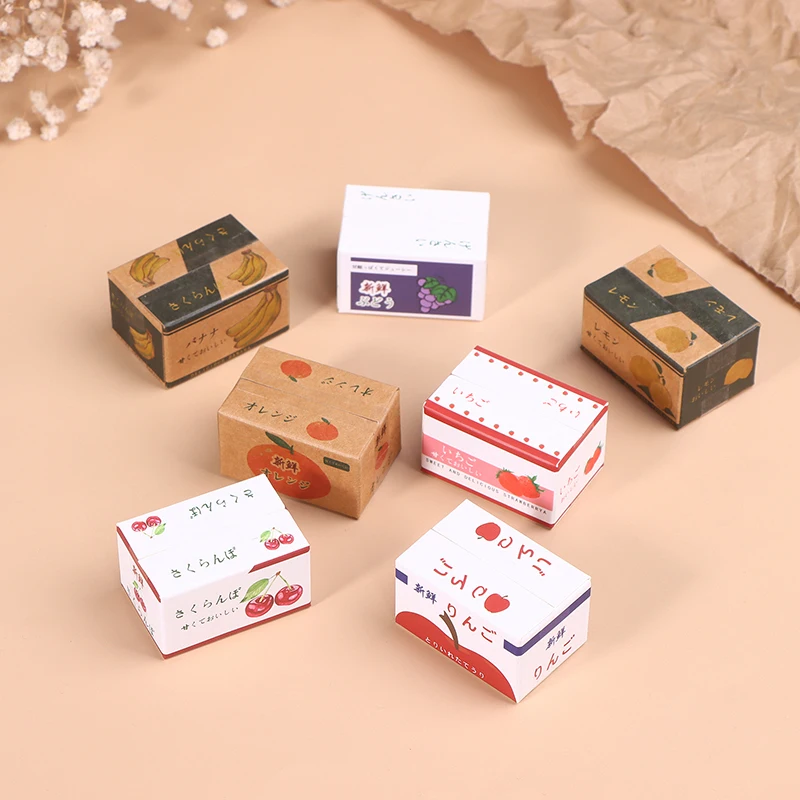 1/12 Dollhouse Paper Boxes Model Dolls House Mini Simulation Fruit Box Dollhouse Decoration Scene Toys Accessories