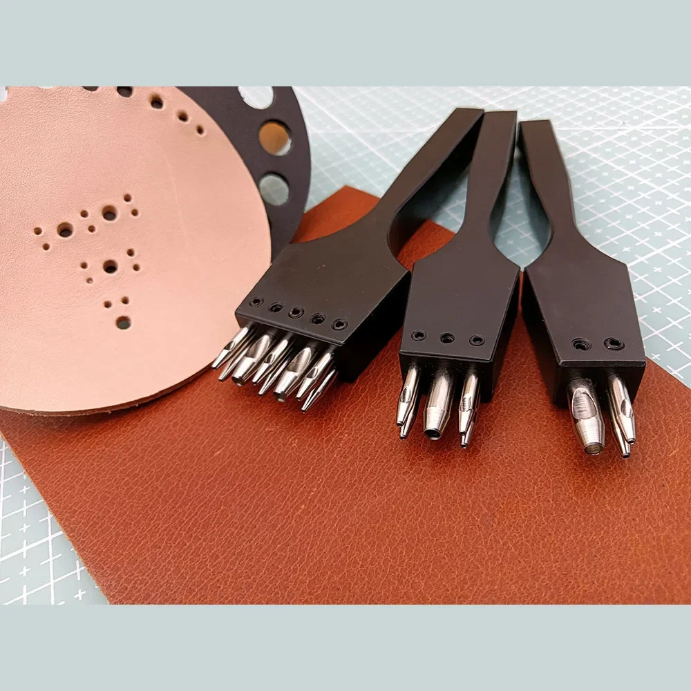 Baver Leather Craft Black 3/5/8 Holes Puncher Diameter 1mm+3mm precise Round hole brogue style cutting Tools