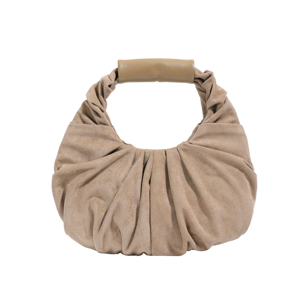 حقائب يد نسائية أنيقة ذات ثنيات على الطراز الكوري بسيطة بلون سادة وإبزيم متعدد الاستخدامات حقيبة تسوق يومية للتنقل باليد