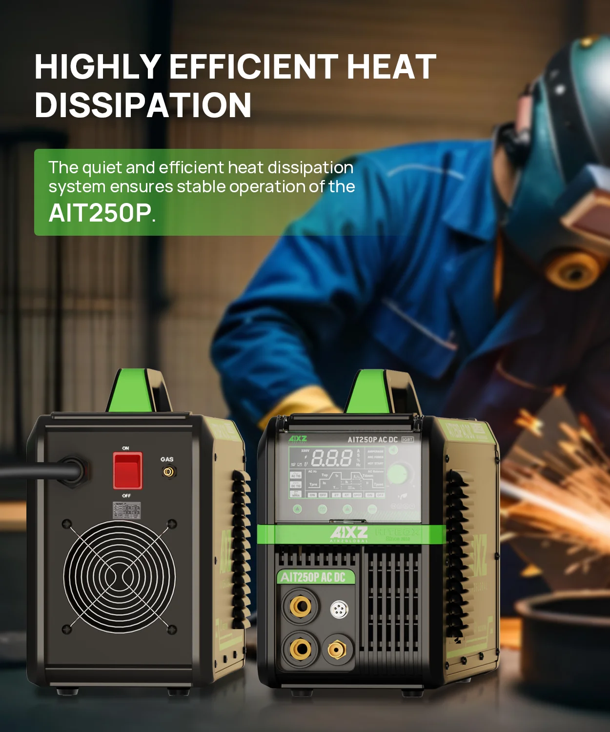 AIXZ 250 Ampere 5-in-1 HF TIG Schweißgerät AIT250P AC/DC Aluminium-Schweißgerät MMA ARC Argon Digital Puls TIG Schweißmaschine 2T/4T IGBT Inverter für Edelstahl Aluminium Hot Start Arc Force Anti-Stick – Detail 10