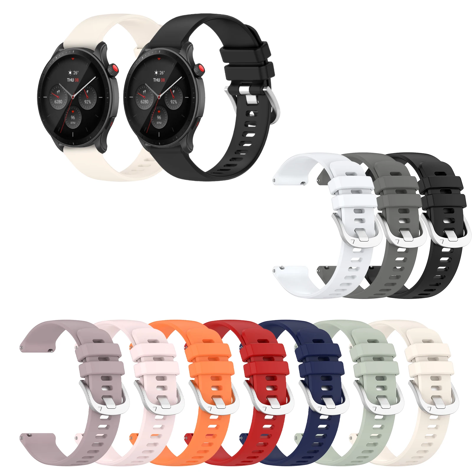 

20mm 22mm Silicone Strap For Huami Amazfit GTR Mini GTR3 GTR4 Pro 42mm 47mm Bip5 GTR2 GTR GTR2E GTR 2 3 4 Fashionable Wrist Band