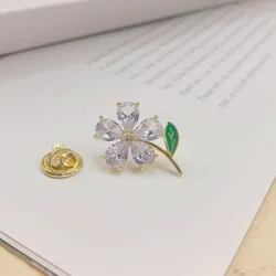 Cute Small Flower Brooches Metal Crystal Brooch for Women Anti-glare Lapel Pin Fixed Clothes Pins Corsage Clothing Accessories