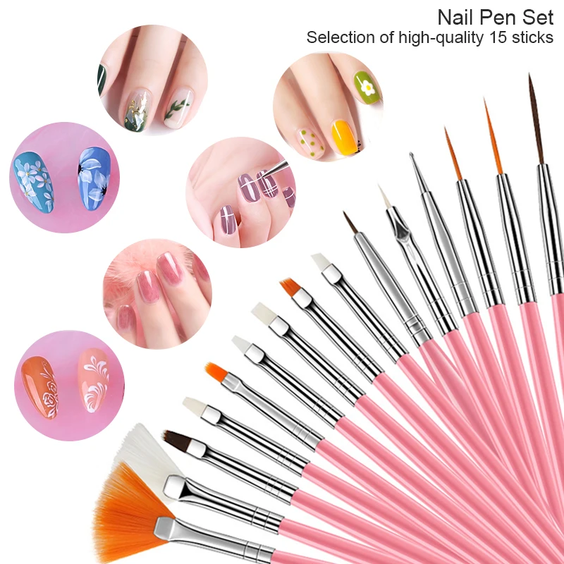 15 stücke Nail art Liner Pinsel Kit UV Gel Nagel Pinsel Set Französisch Streifen Linie Malerei Zeichnung Blume Stift Professionelle maniküre Werkzeuge