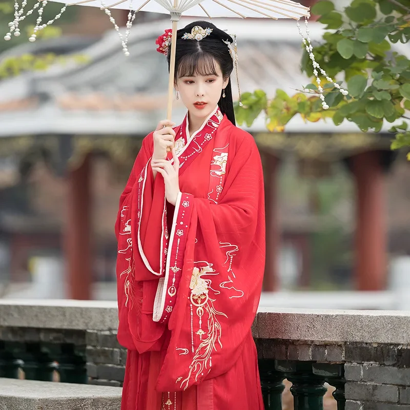 Rode Zomer Chinese Hanfu Prinses Jurk Vrouwen Fee Folk Met Kimono Vrouwelijke Dans Oosterse Kostuum Chinese Kleding