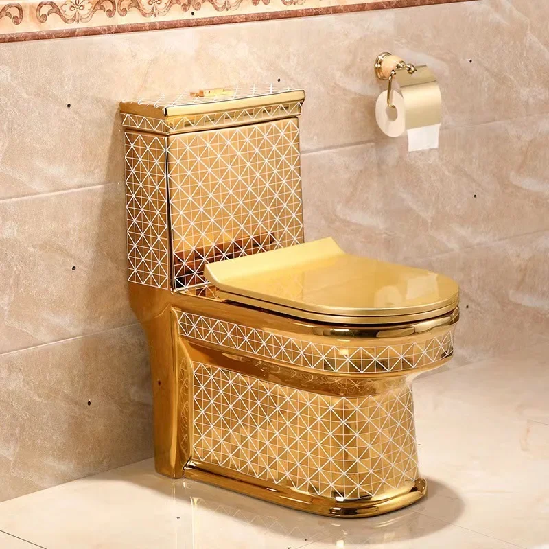 Custom electroplated toilet gold toilet ceramic bathroom export foreign trade floor conjoined toilet