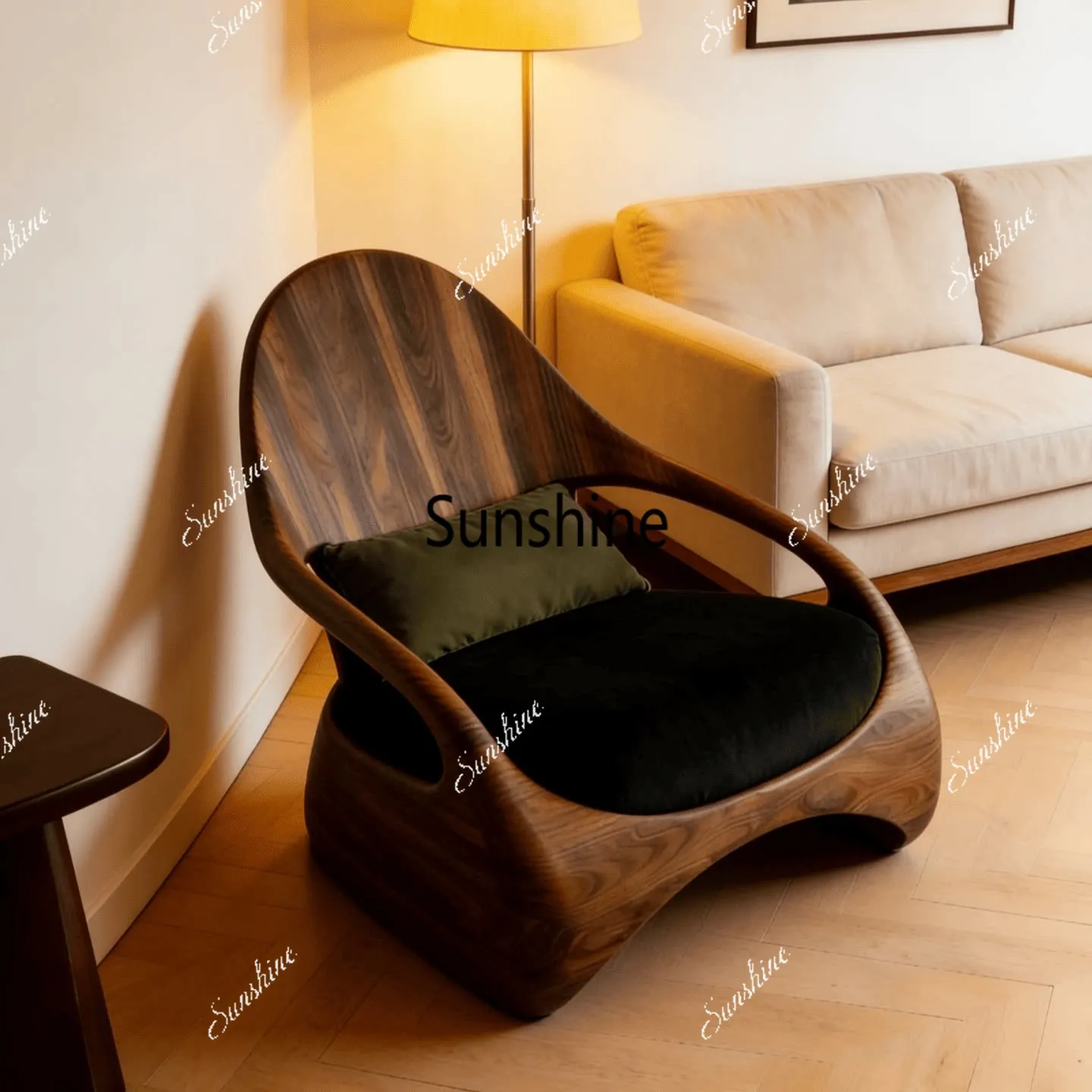 

New Chinese high-end solid wood single sofa Italian leisure chair lazy sofa