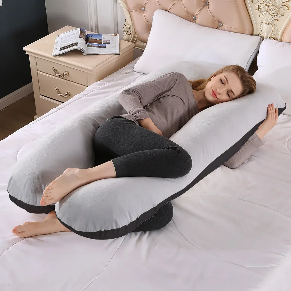 Almohada de embarazo, almohada de algodón para mujeres embarazadas, cojín de lactancia en forma de U, almohada de cintura de maternidad lavable, cojín para dormir