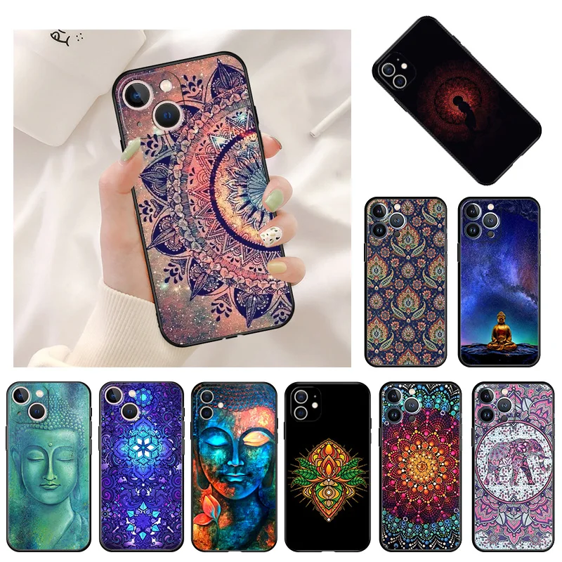 Abstract Buddha Mandala Soft Case for iphone 14 11 12 13 Pro XS Max 14Plus Mini XR SE 2022 8 7 Plus X Silicone Phone Cases Cover