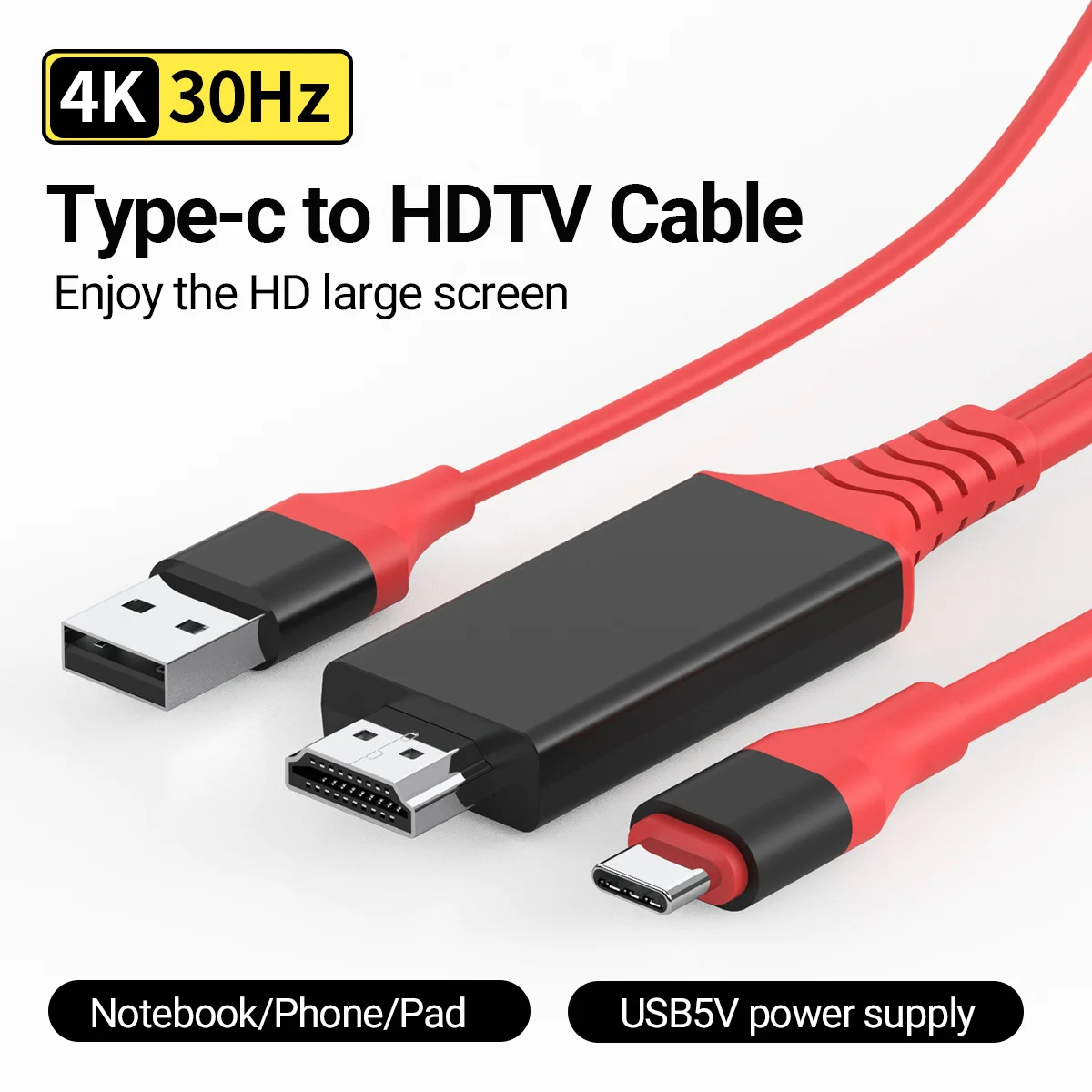 Gopala 2 in 1 USB C to HDTV Cable 6ft 4K30Hz USB C 3.1 Type C to HDTC with 5V Power Supply for iPhone 15 Pro/Max MacBook Pro/Air