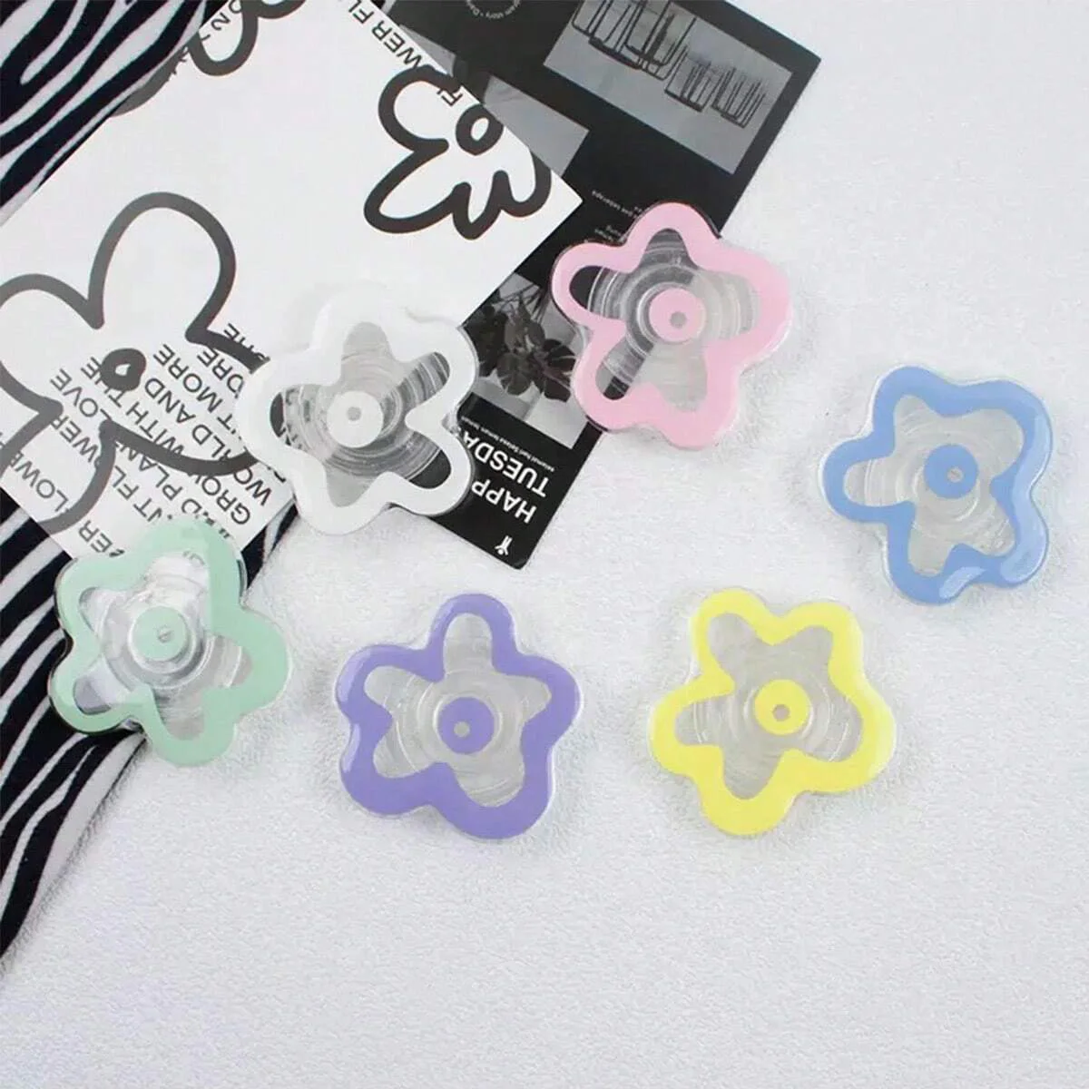 Minimalist Ins-Style Floral Solid Color Transparent Airbag Stand, Adhesive Retractable Foldable Lazy Portable Phone Holder