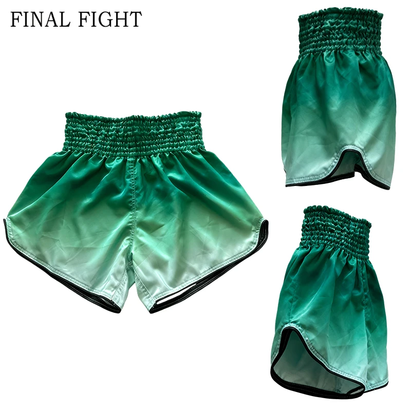 

Мужские шорты для тайского бокса, женские и детские боксерские шорты, градиентные зеленые брюки для ММА, фитнес-прей, кикбоксинг, тренировочные плавки для тренировок