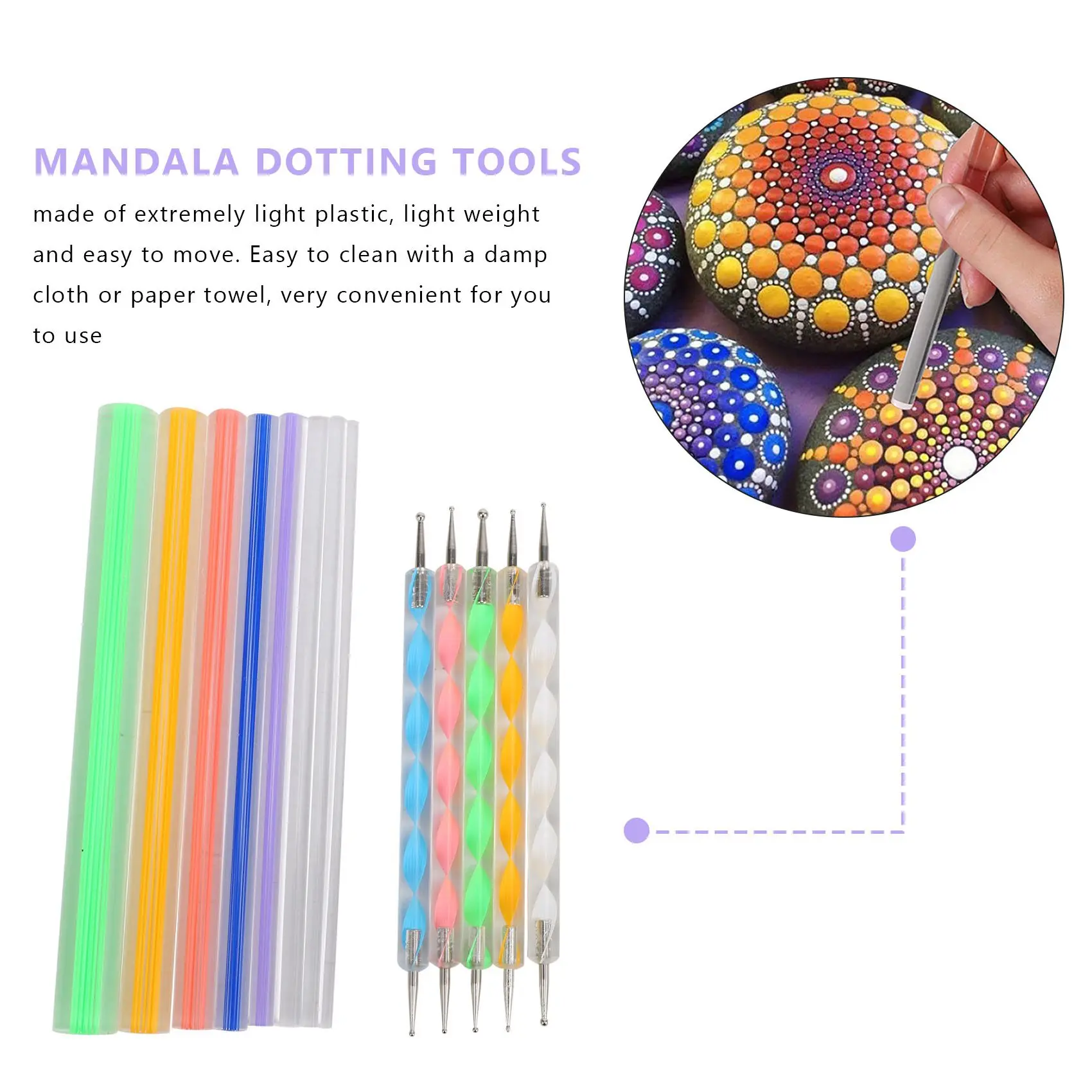 ABXE-Mandala Dotting Tools Set For Painting Rocks,Painting Rocks Dot Kit,Acrylic Stick,Point Drill Tool,Stencil DIY Wall Art
