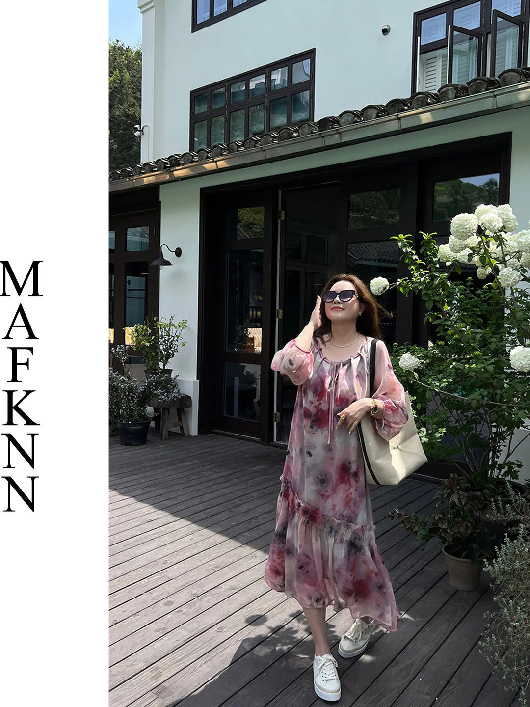 

Новая летняя свободная макси-платье с принтом и кружевным подолом для полных женщин в корейском стиле, из полиэстера, для повседневной носки