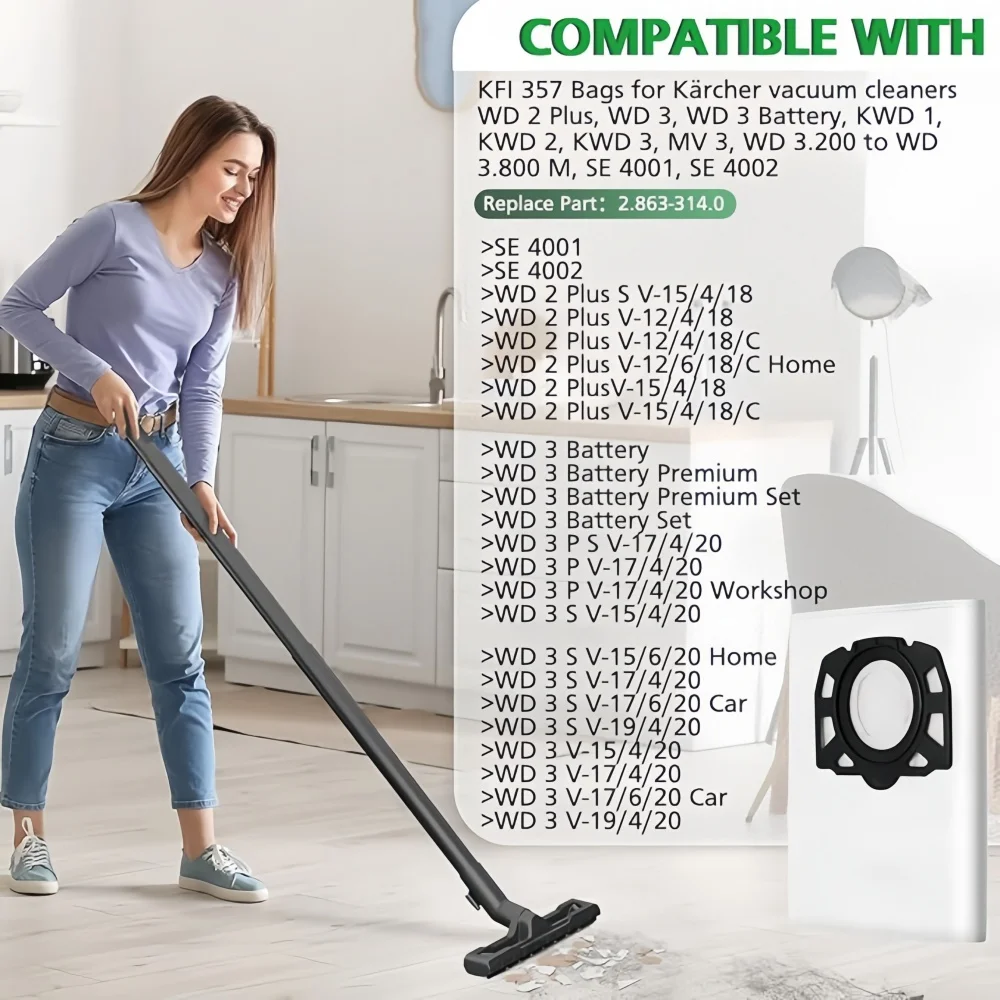 أكياس المكنسة الكهربائية لـ Karcher 2.863-314.0، كيس غبار لـ Karcher WD2 Plus KFI 357 KA 40 WD3 SE4002 ملحقات استبدال الروبوت