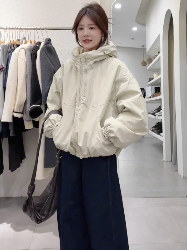 

Women's ort Thiened Cotton Jaet Coat Hooded Autumn Winter New Sle Versatile Small Size Trendy Cotton Outerwear