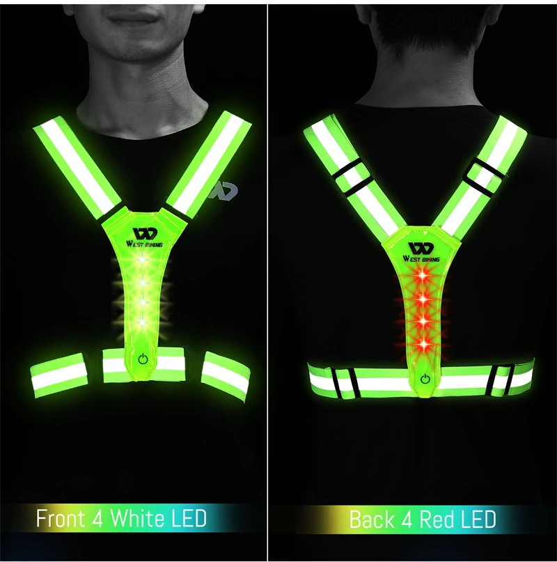WEST BIKING Reflektierende LED-Lichtweste, USB-Aufladbar, 3 Modi Einstellbar, Nachtlauf- und Fahrrad-Sicherheitsausrüstung für Männer und Frauen – Detail 6