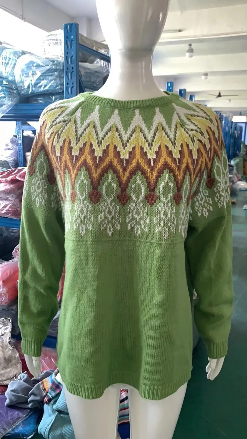 Winter new Korean retro ethnic style wool sweater loose round neck top for women