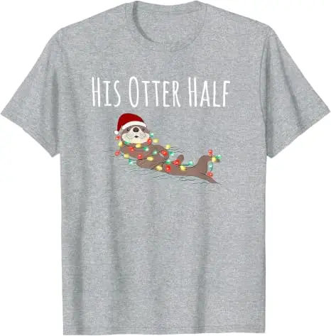 Lustiges Partnerlook-T-Shirt „His and Her Otter Half“ – Hässliches Weihnachts-T-Shirt im Y2K-Stil für die Familie, passende Weihnachtspyjamas mit Grafik und Spruch, Neuheit – Detail 7