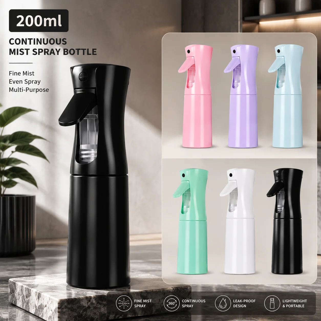 High-Pressure Continuous Spray Bottle for Hair Care Makeup Water Refill Separate Bottle Press for Personal Grooming