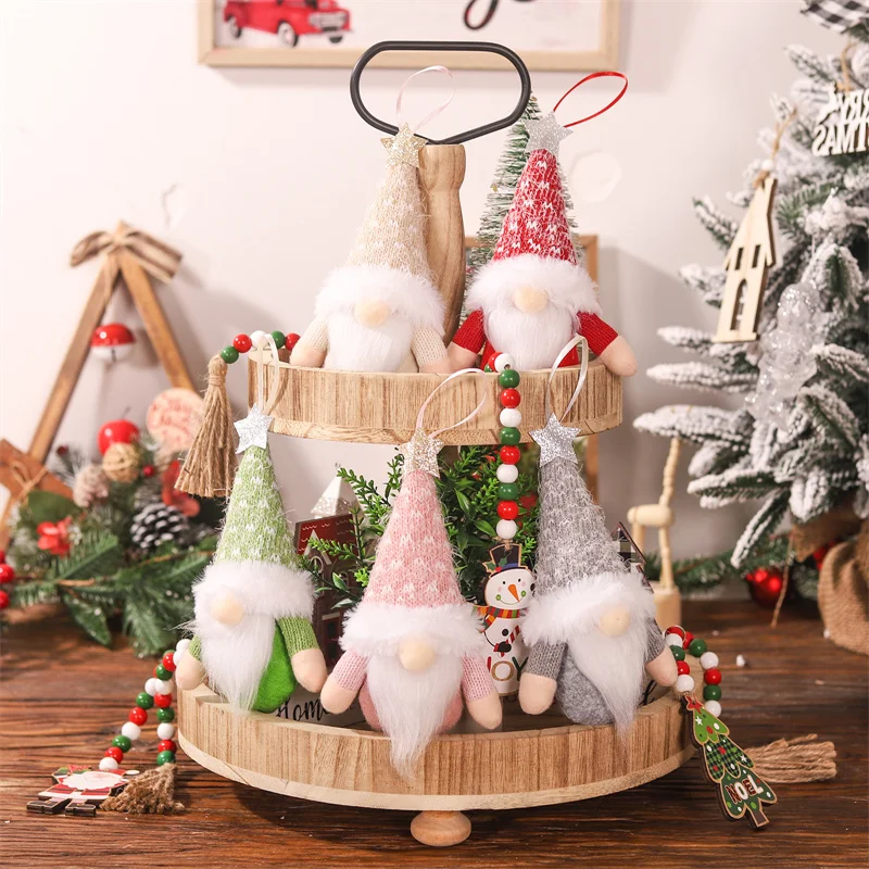 1PC ผ้าป่าตุ๊กตาจี้หมวกถัก Faceless ตุ๊กตา Xmas Tree เครื่องประดับตกแต่งคริสต์มาส Dwarf Rudolph ตุ๊กตาของขวัญ