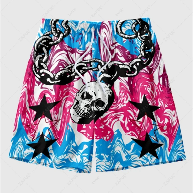 Luxury Retro Butterfly Gold Print Beach Shorts Men 3D Print Skull Hip Hop Harajuku Oversized Swim Trunks Summer Hawaii Leisure