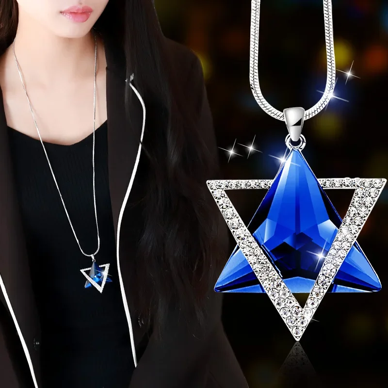 Delicate David Star Pendants Necklaces Luxury Women Rhinestone Necklace Gifts Crystal Sweater Snake Long Chains Jewelry