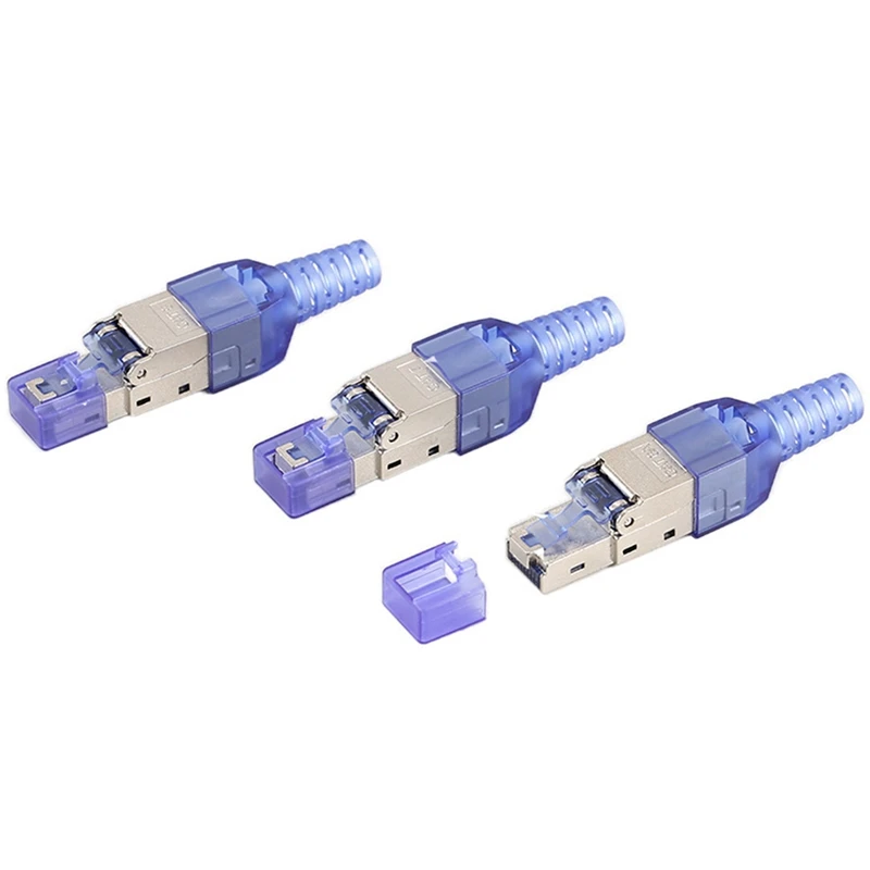 CAT8 RJ45 Connector Plug Without Crimping Tool CAT8 40Gbps 50U Zinc Alloy Shielded Network Cable RJ45 Plug (Blue)