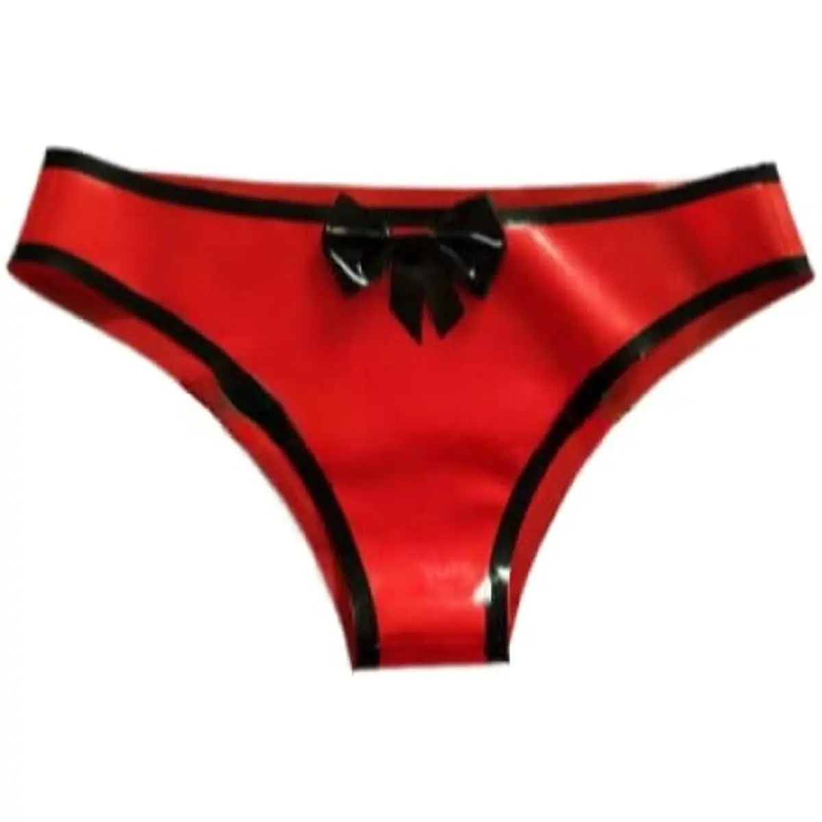 Calzoncillos de látex para mujer, ropa interior de goma, pantalones cortos rojos con negro
