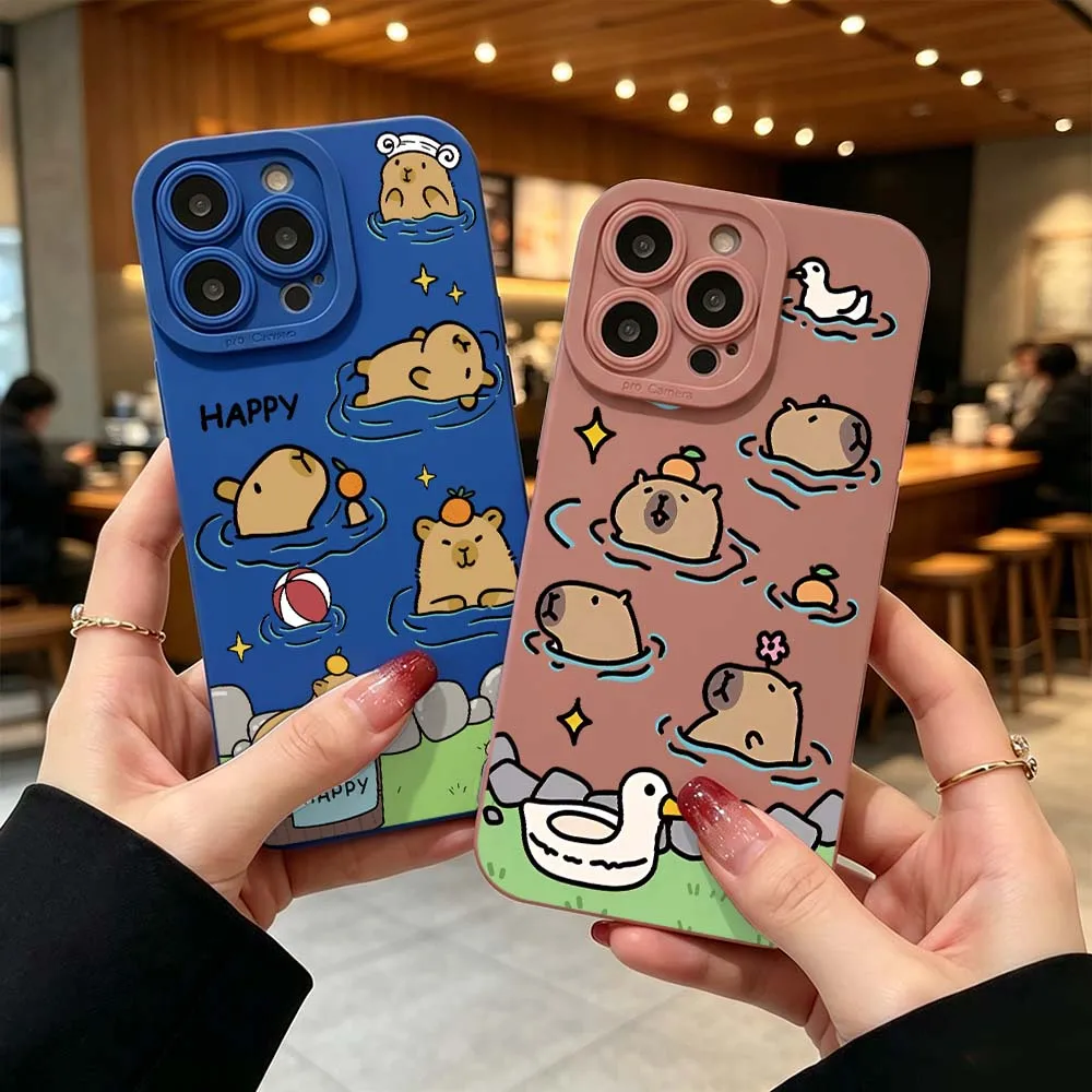 Cute Cartoon Capybara For iPhone 18 Pro Max 17 16 15 14 Pro Max 12 11 13 Air XS 16e Fall Proof Soft Cover Phone Case